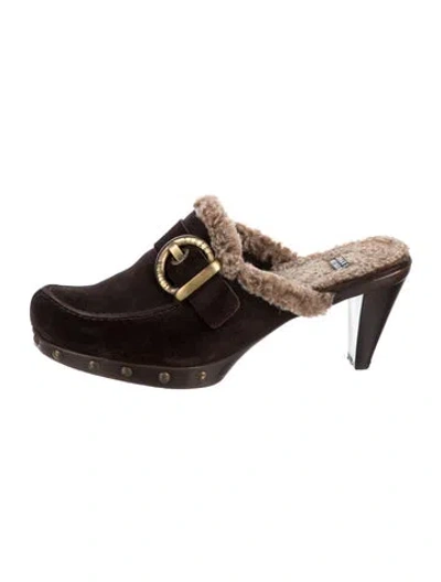 Pre-owned Stuart Weitzman Suede Studded Accents Mules In Brown