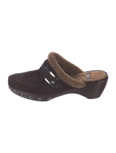 Pre-owned Stuart Weitzman Suede Studded Accents Mules In Brown