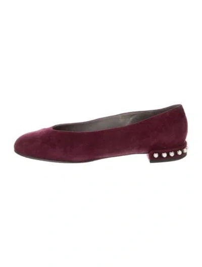 Pre-owned Stuart Weitzman Suede Studded Accents Mules In Burgundy