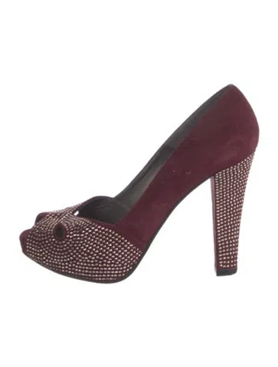 Pre-owned Stuart Weitzman Suede Studded Accents Pumps In Burgundy