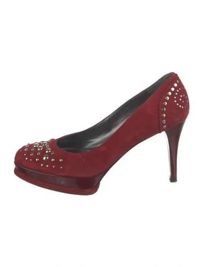 Pre-owned Stuart Weitzman Suede Studded Accents Pumps In Red