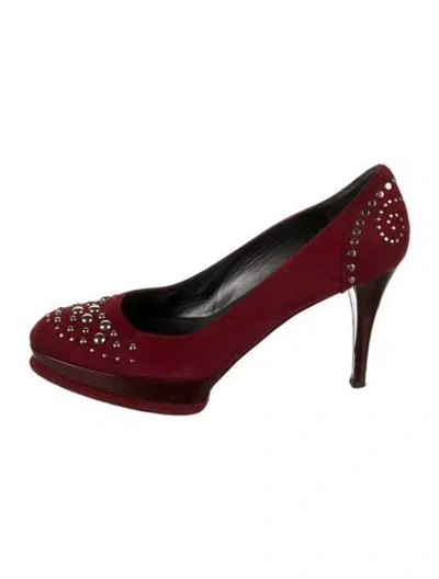 Pre-owned Stuart Weitzman Suede Studded Accents Pumps In Red