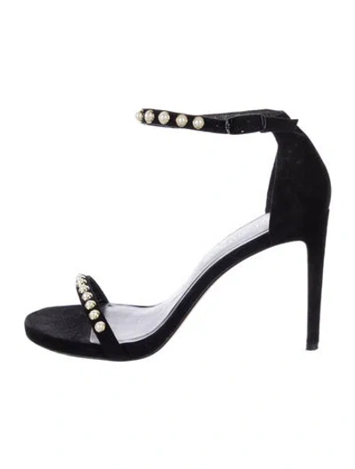 Pre-owned Stuart Weitzman Suede Studded Accents Sandals In Black