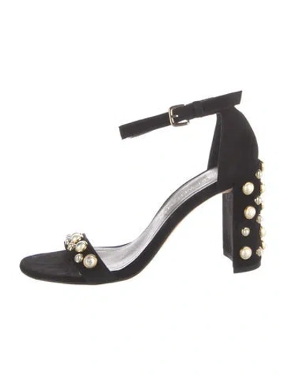 Pre-owned Stuart Weitzman Suede Studded Accents Sandals In Black