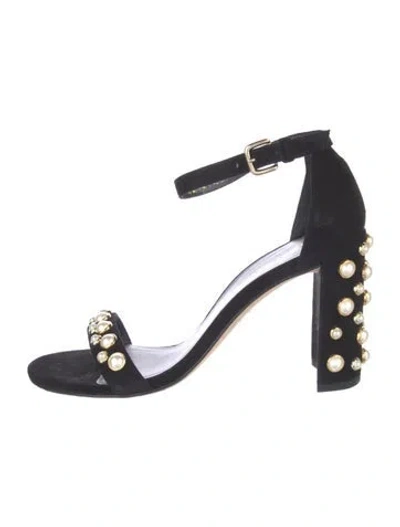 Pre-owned Stuart Weitzman Suede Studded Accents Sandals In Black