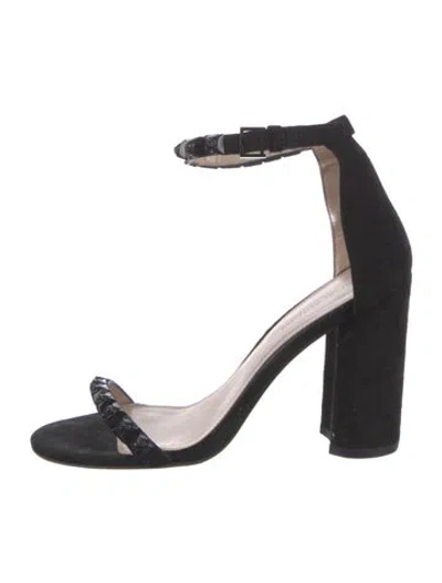Pre-owned Stuart Weitzman Suede Studded Accents Sandals In Black