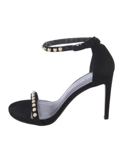 Pre-owned Stuart Weitzman Suede Studded Accents Sandals In Black