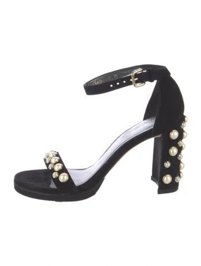 Pre-owned Stuart Weitzman Suede Studded Accents Sandals In Black