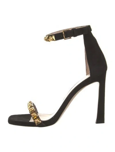 Pre-owned Stuart Weitzman Suede Studded Accents Sandals In Black