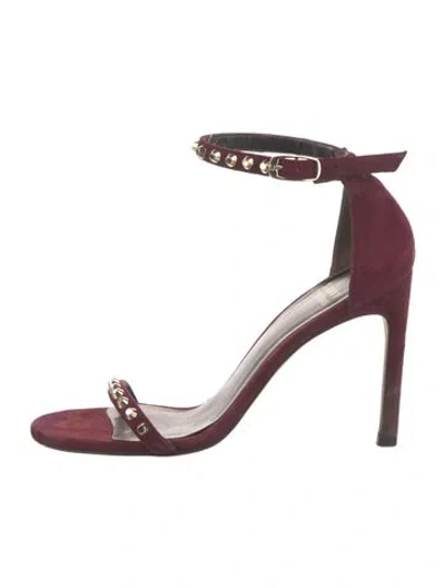 Pre-owned Stuart Weitzman Suede Studded Accents Sandals In Burgundy