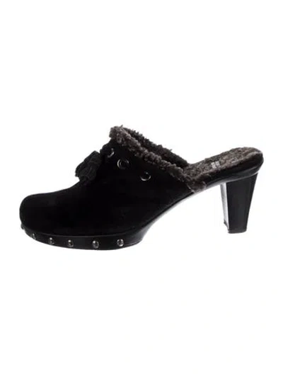 Pre-owned Stuart Weitzman Suede Studded Accents Slides In Black