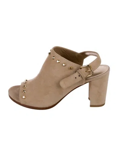 Pre-owned Stuart Weitzman Suede Studded Accents Slingback Sandals In Neutral