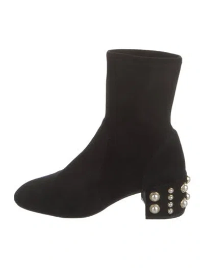 Pre-owned Stuart Weitzman Suede Studded Accents Sock Boots In Black