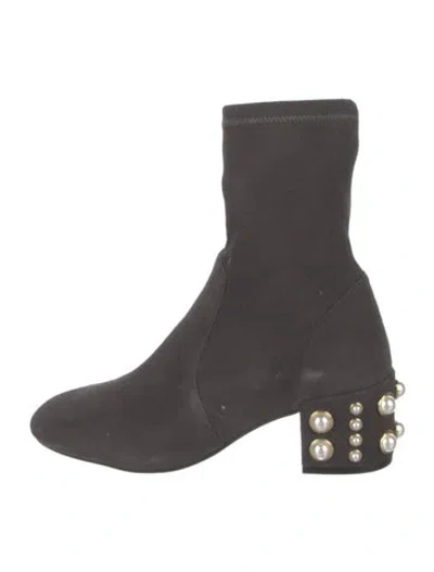 Pre-owned Stuart Weitzman Suede Studded Accents Sock Boots In Gray