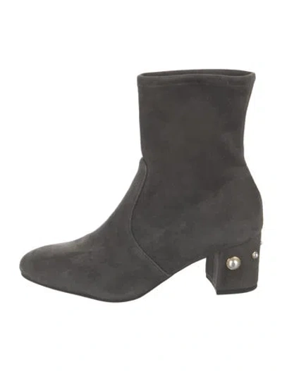 Pre-owned Stuart Weitzman Suede Studded Accents Sock Boots In Gray