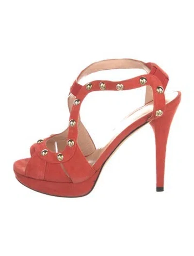 Pre-owned Stuart Weitzman Suede Studded Accents T-strap Pumps In Pink