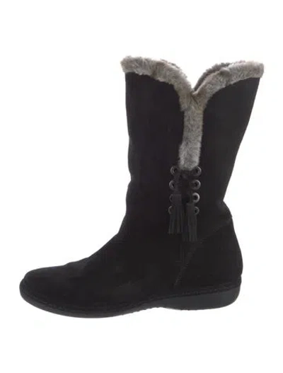 Pre-owned Stuart Weitzman Suede Tassel Accents Boots In Black