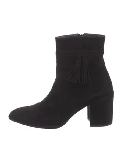 Pre-owned Stuart Weitzman Suede Tassel Accents Boots In Black