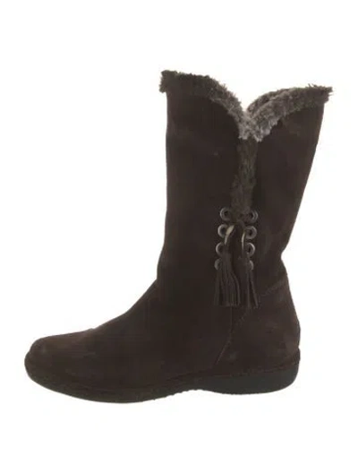 Pre-owned Stuart Weitzman Suede Tassel Accents Boots In Brown