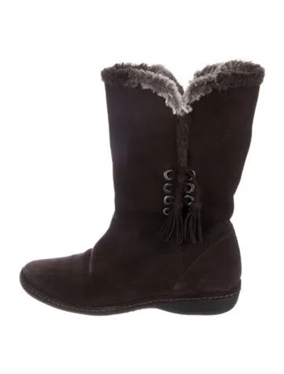 Pre-owned Stuart Weitzman Suede Tassel Accents Boots In Brown