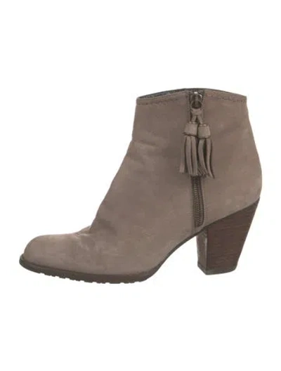 Pre-owned Stuart Weitzman Suede Tassel Accents Boots In Gray