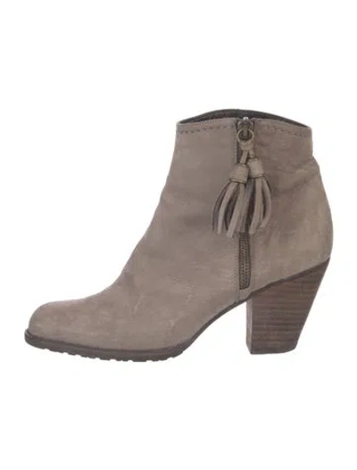 Pre-owned Stuart Weitzman Suede Tassel Accents Boots In Gray
