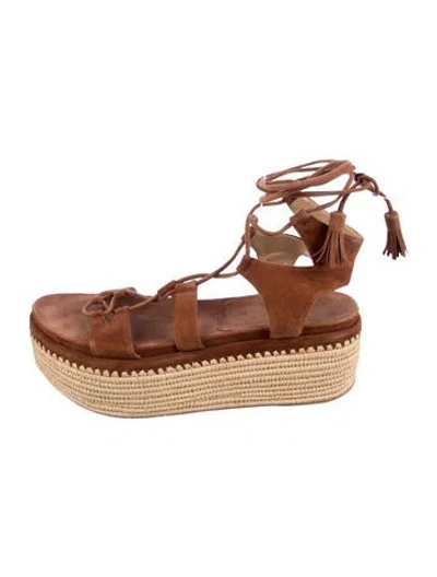 Pre-owned Stuart Weitzman Suede Tassel Accents Espadrilles In Black