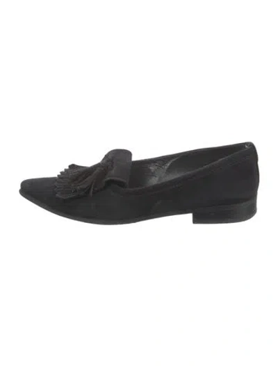 Pre-owned Stuart Weitzman Suede Tassel Accents Flats In Black