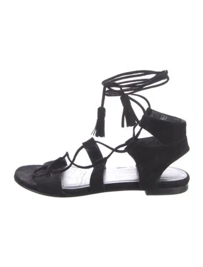 Pre-owned Stuart Weitzman Suede Tassel Accents Gladiator Sandals In Black