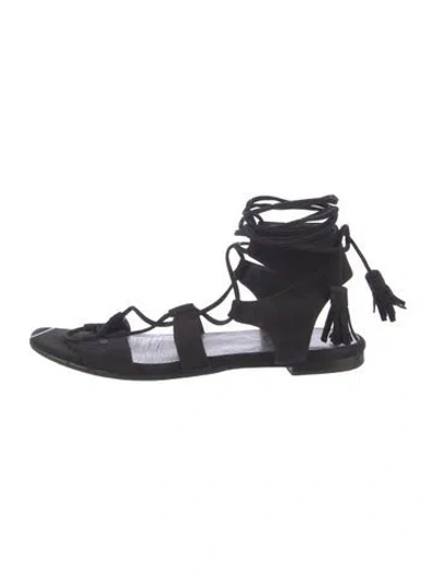 Pre-owned Stuart Weitzman Suede Tassel Accents Gladiator Sandals In Black