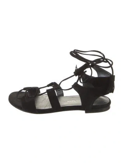 Pre-owned Stuart Weitzman Suede Tassel Accents Gladiator Sandals In Black