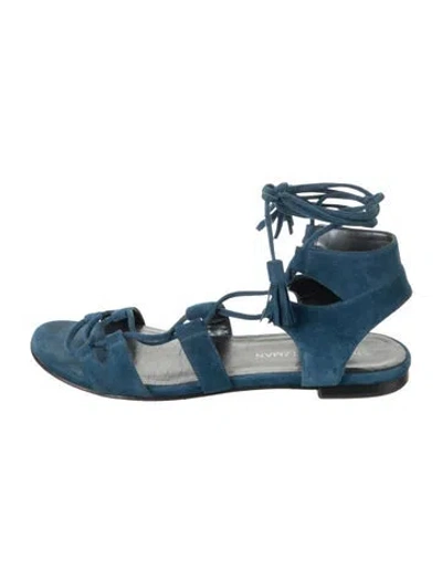 Pre-owned Stuart Weitzman Suede Tassel Accents Gladiator Sandals In Blue