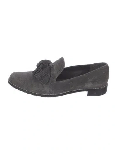 Pre-owned Stuart Weitzman Suede Tassel Accents Loafers In Black