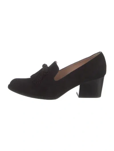 Pre-owned Stuart Weitzman Suede Tassel Accents Loafers In Black
