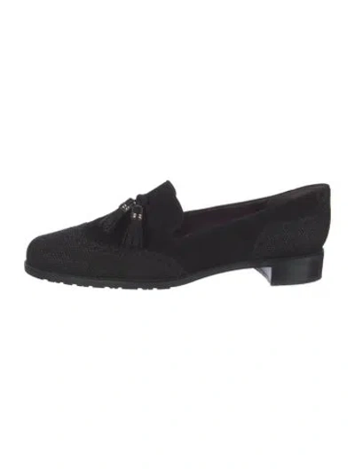Pre-owned Stuart Weitzman Suede Tassel Accents Loafers In Black