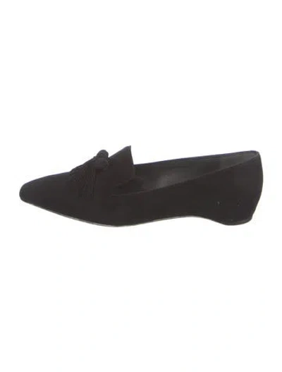 Pre-owned Stuart Weitzman Suede Tassel Accents Loafers In Black