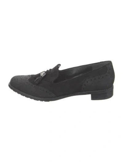 Pre-owned Stuart Weitzman Suede Tassel Accents Loafers In Black