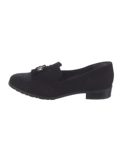 Pre-owned Stuart Weitzman Suede Tassel Accents Loafers In Black