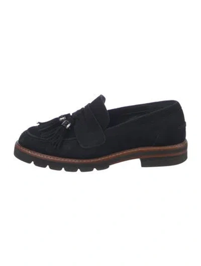 Pre-owned Stuart Weitzman Suede Tassel Accents Loafers In Blue