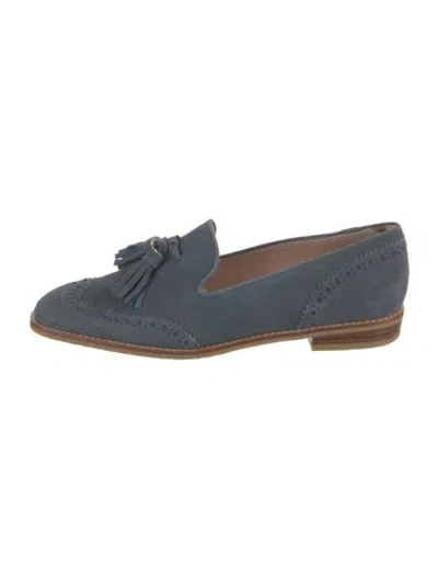 Pre-owned Stuart Weitzman Suede Tassel Accents Loafers In Blue