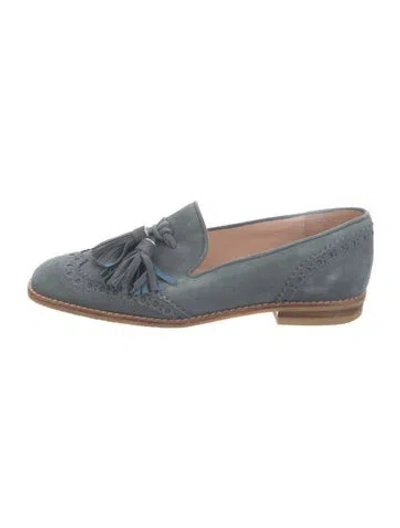 Pre-owned Stuart Weitzman Suede Tassel Accents Loafers In Blue