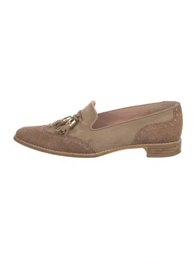 Pre-owned Stuart Weitzman Suede Tassel Accents Loafers In Brown