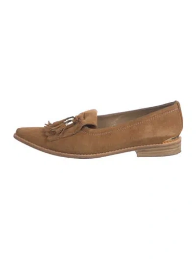 Pre-owned Stuart Weitzman Suede Tassel Accents Loafers In Neutrals