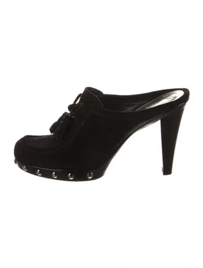 Pre-owned Stuart Weitzman Suede Tassel Accents Mules In Black