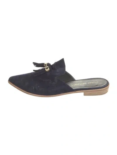 Pre-owned Stuart Weitzman Suede Tassel Accents Mules In Blue