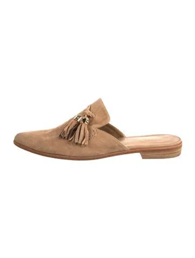 Pre-owned Stuart Weitzman Suede Tassel Accents Mules In Neutral