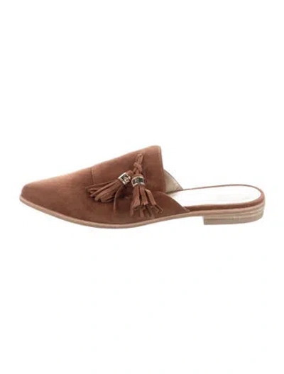Pre-owned Stuart Weitzman Suede Tassel Accents Mules In Neutral