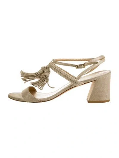 Pre-owned Stuart Weitzman Suede Tassel Accents Sandals