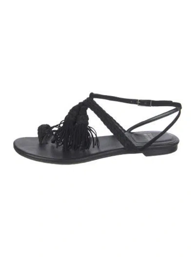 Pre-owned Stuart Weitzman Suede Tassel Accents Sandals In Black