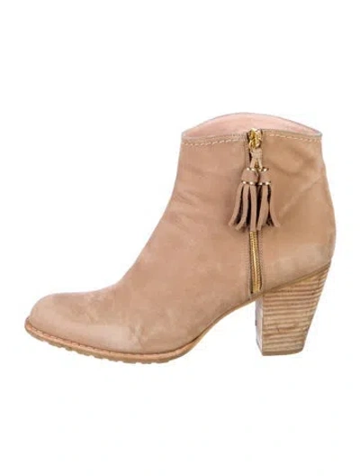 Pre-owned Stuart Weitzman Suede Tassel Accents Western Boots In Neutral